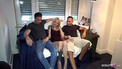 Real German amateur MMF three way hookup with thin dame kitten Blair