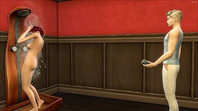 Stepson ambles over his Stepmother into the bathroom while she is taking a shower then he smashes her