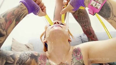 first double-pussy-penetration for Natasha Ink 4 ON 1 dp double-anal-penetration DPP extreme urinating muddy firm hook-up gangbang permit with fruits and cream squirt PAF008