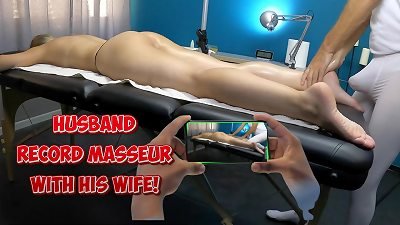 masseuse caress his hard-on on my Wife's body | husband Records with Mobile Phone the man sausage of brutha masseur getting thicker when he fondles wife's ass in massage room