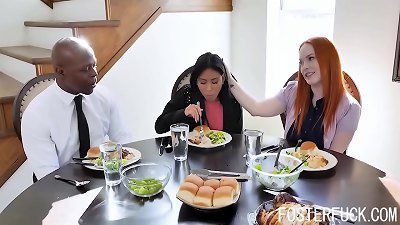 asian Foster daughter Gets drilled By big black cock Daddy- Ember Snow And Summer Hart
